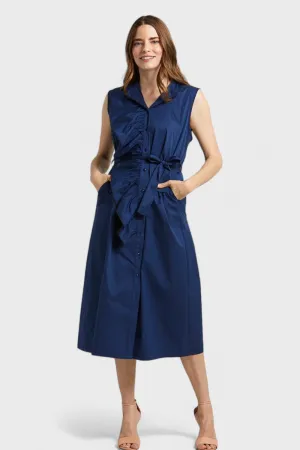 Lauren Navy Blue Ruffled Shirt Dress