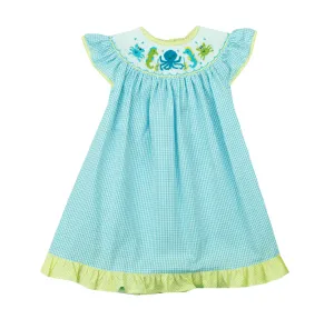 Le’ Za Me Seersucker Sea Animal Smocked Bishop Dress