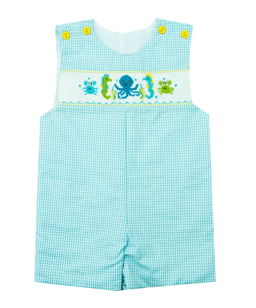 Le’ Za Me Seersucker Sea Animal Smocked Bishop Dress