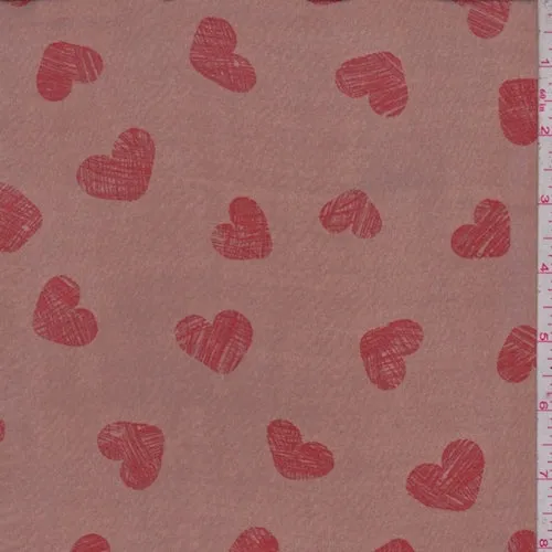 Light Brown/Brick Red Heart Georgette Chiffon Fabric