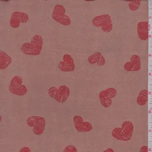 Light Brown/Brick Red Heart Georgette Chiffon Fabric