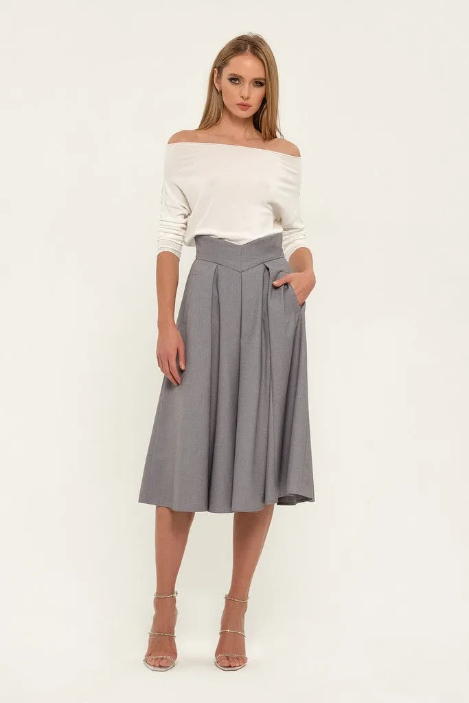 Light Gray Office Pleated Tea Skirt