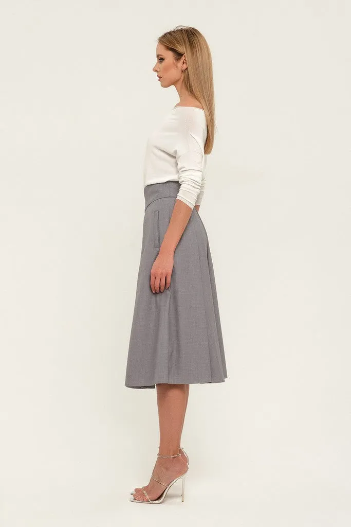 Light Gray Office Pleated Tea Skirt