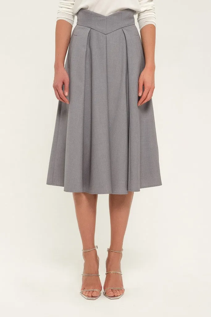 Light Gray Office Pleated Tea Skirt