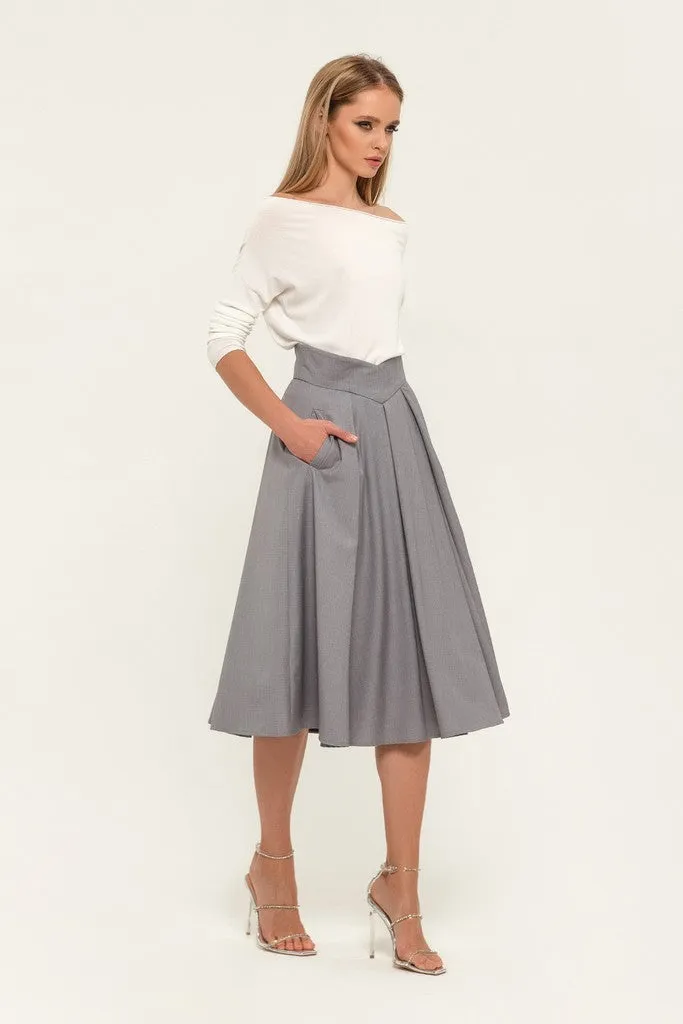 Light Gray Office Pleated Tea Skirt