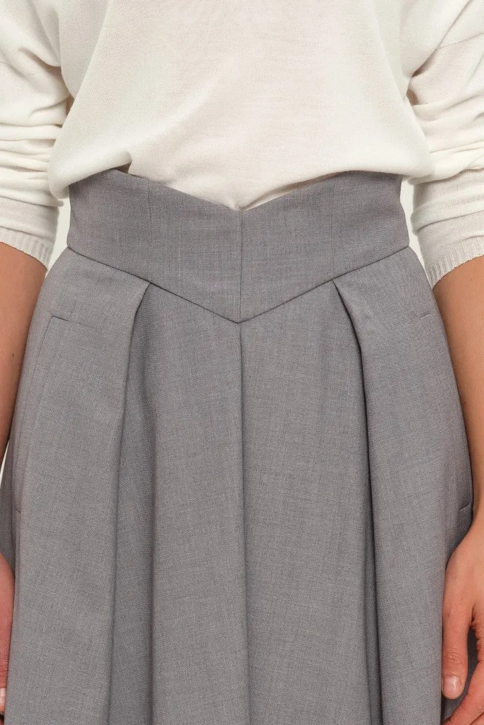 Light Gray Office Pleated Tea Skirt