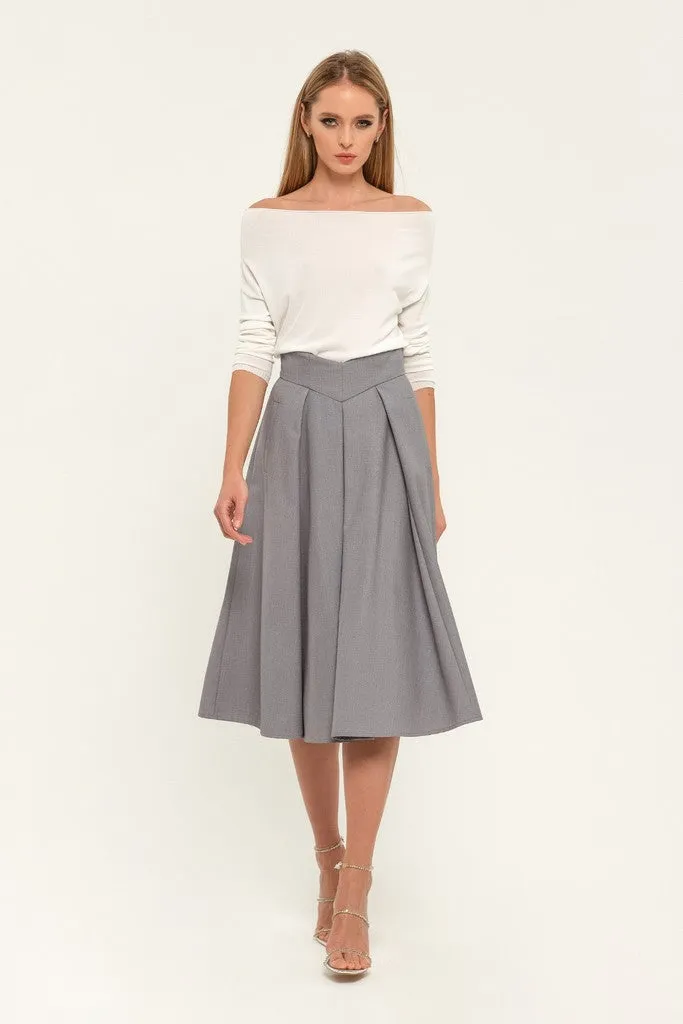 Light Gray Office Pleated Tea Skirt