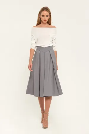 Light Gray Office Pleated Tea Skirt