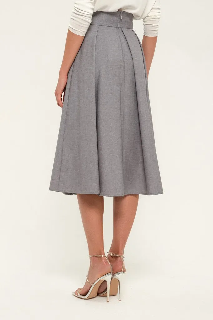 Light Gray Office Pleated Tea Skirt
