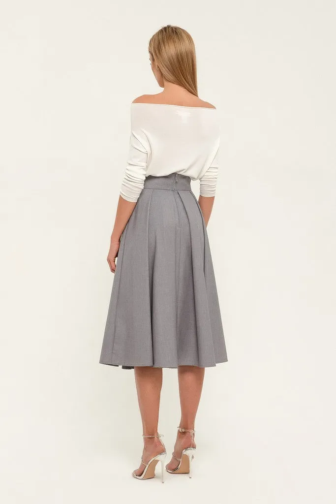 Light Gray Office Pleated Tea Skirt