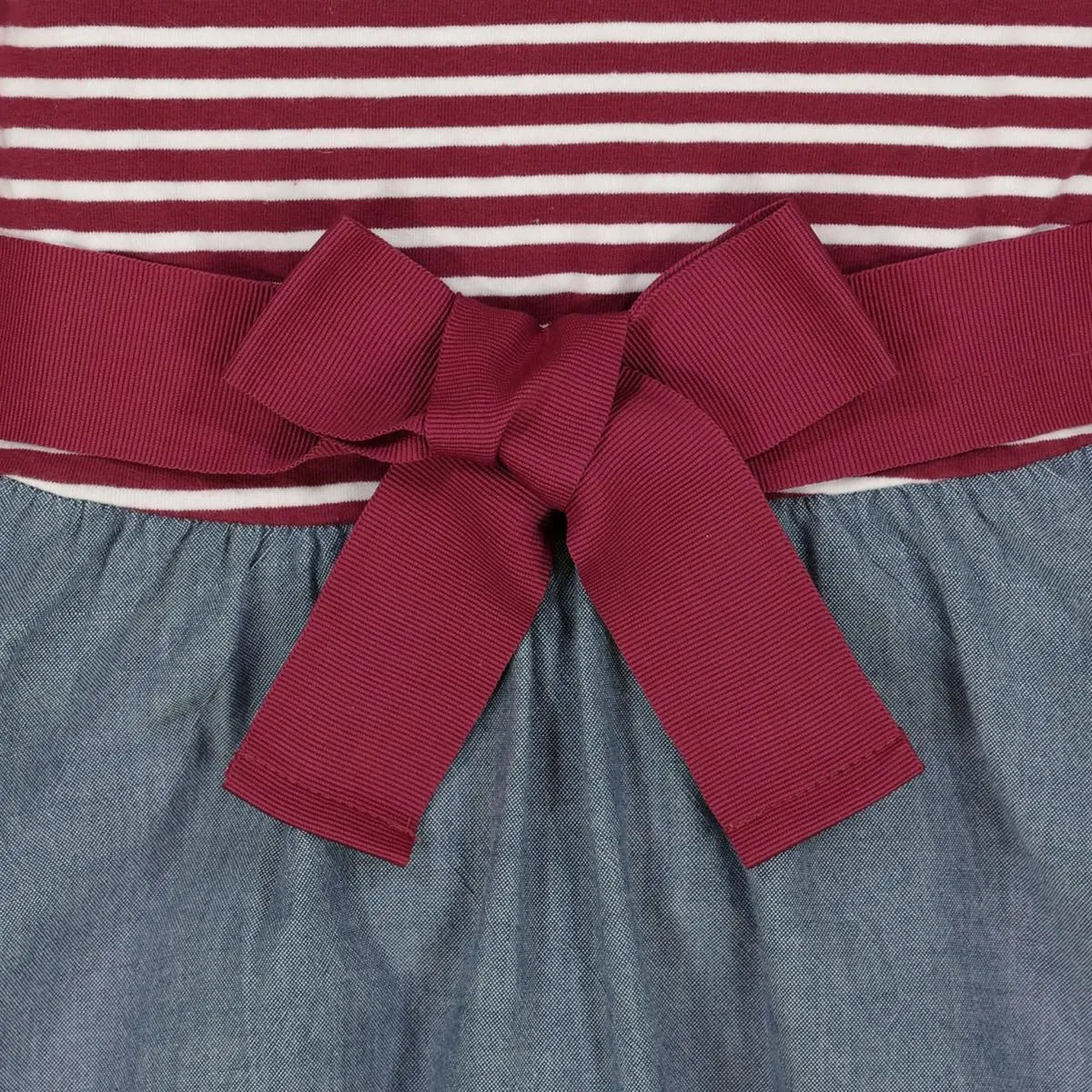 Lightweight Blocked Skater Dress - Berry Stripe with Chambray
