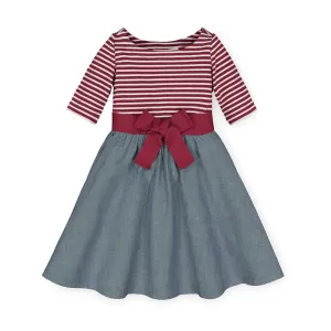 Lightweight Blocked Skater Dress - Berry Stripe with Chambray