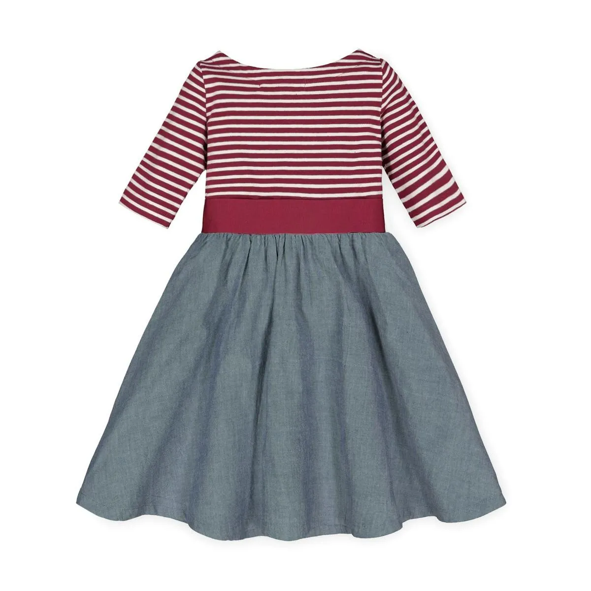 Lightweight Blocked Skater Dress - Berry Stripe with Chambray