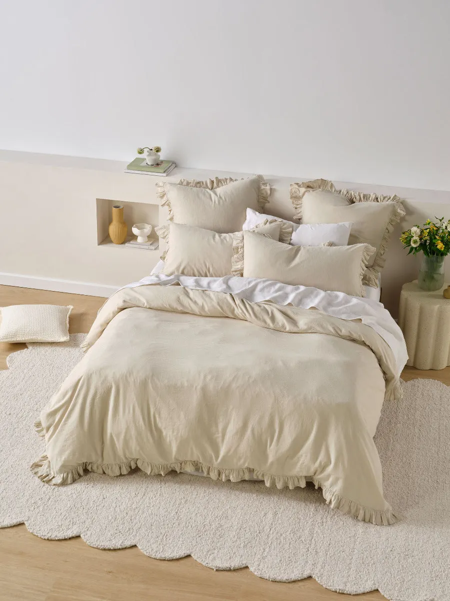 LINEN HOUSE VINTAGE RUFFLE NATURAL QUILT COVER SET