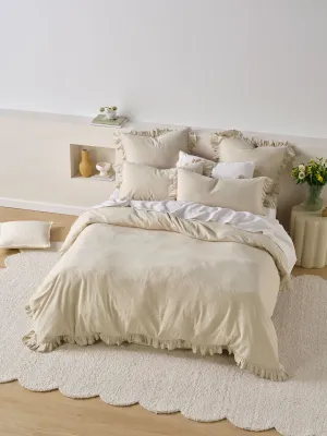 LINEN HOUSE VINTAGE RUFFLE NATURAL QUILT COVER SET