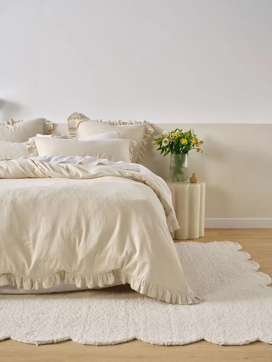 LINEN HOUSE VINTAGE RUFFLE NATURAL QUILT COVER SET