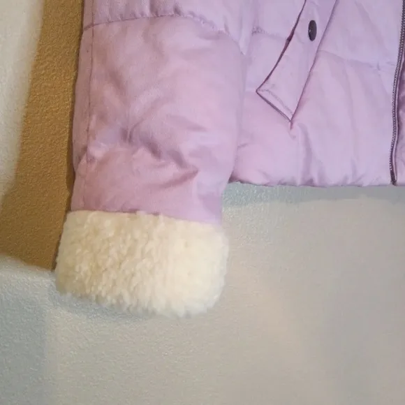 LOFT Petite Shearling Collar Puffer Jacket in Sheer Violet Zip Up Size S NWT