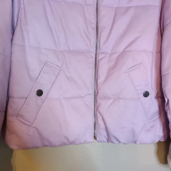 LOFT Petite Shearling Collar Puffer Jacket in Sheer Violet Zip Up Size S NWT
