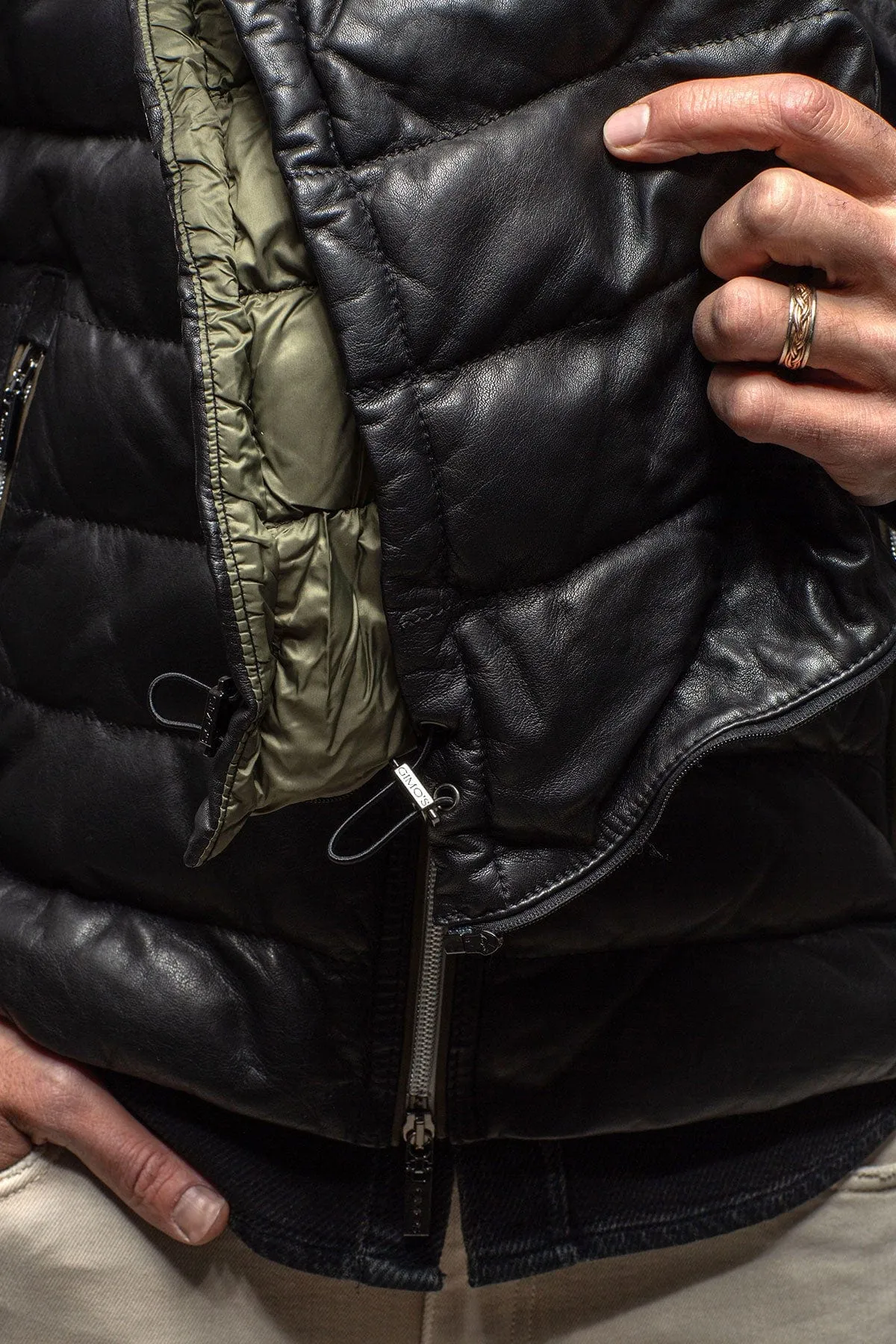 Loki Leather Puffer Jacket In Black