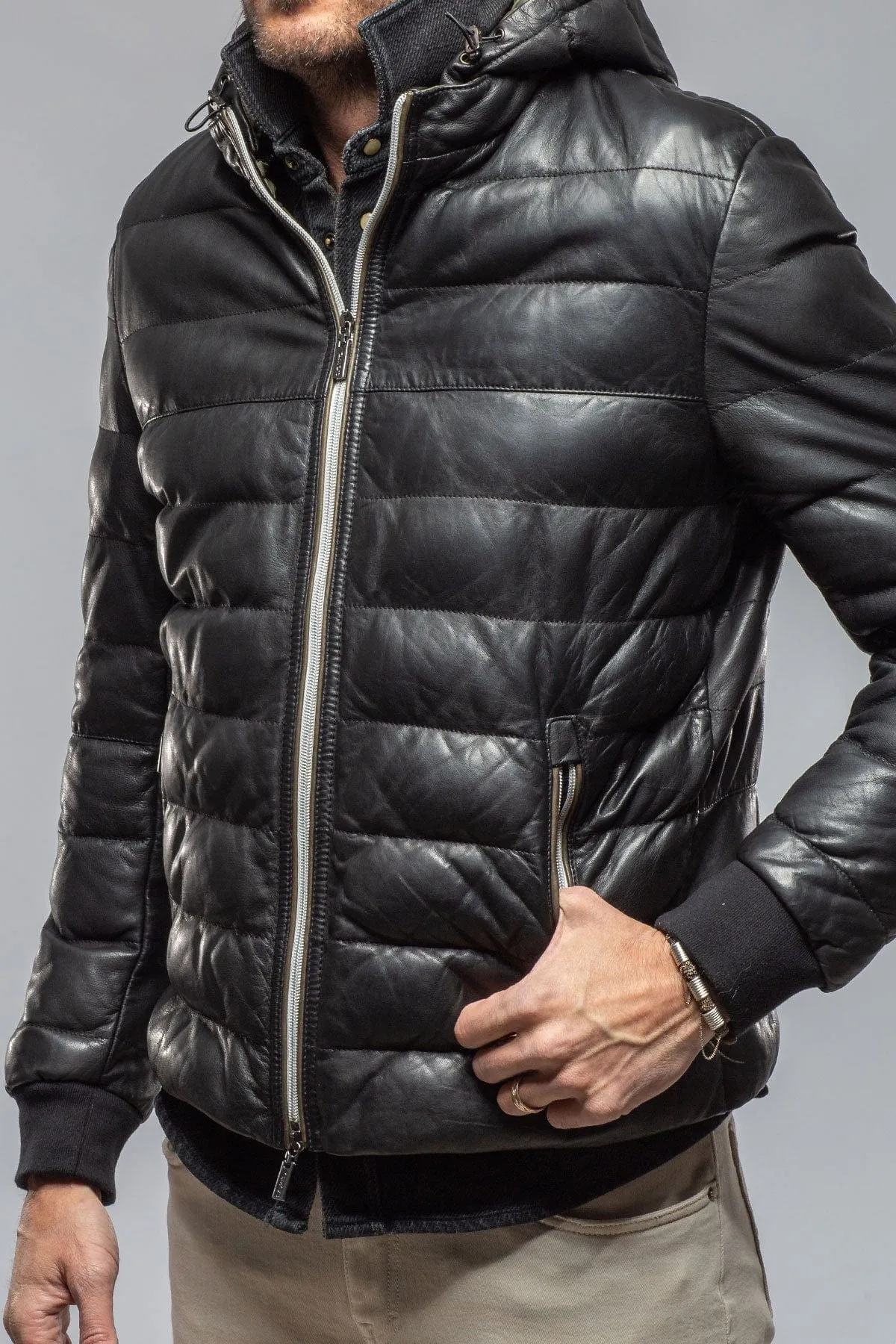 Loki Leather Puffer Jacket In Black