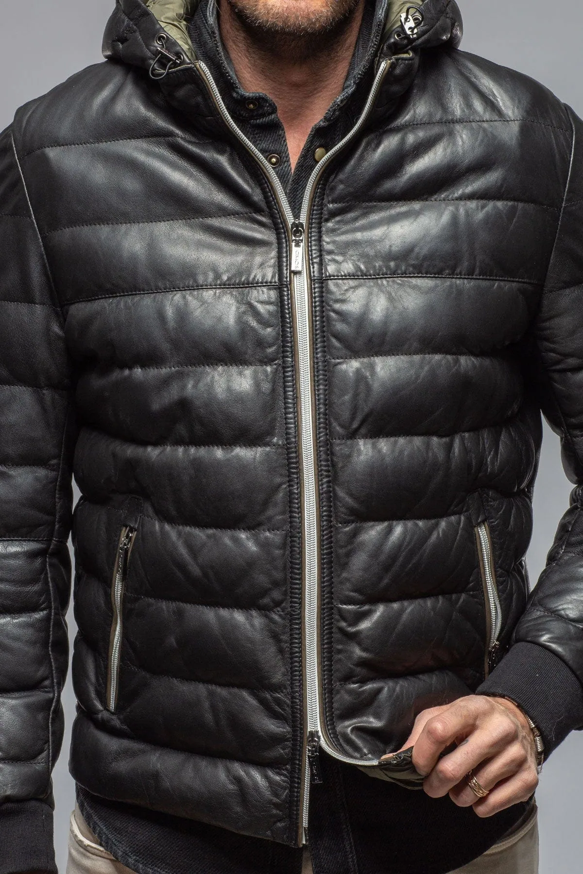 Loki Leather Puffer Jacket In Black