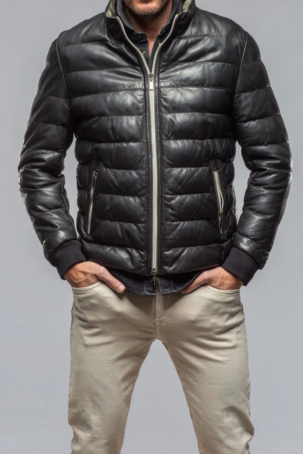 Loki Leather Puffer Jacket In Black