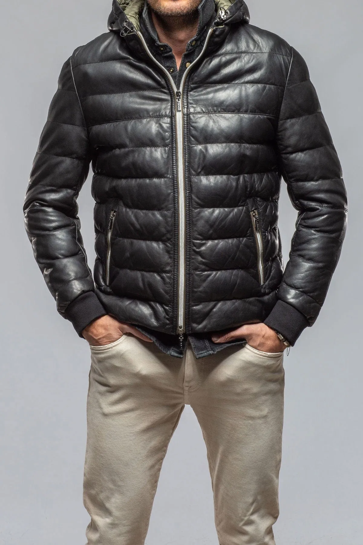 Loki Leather Puffer Jacket In Black