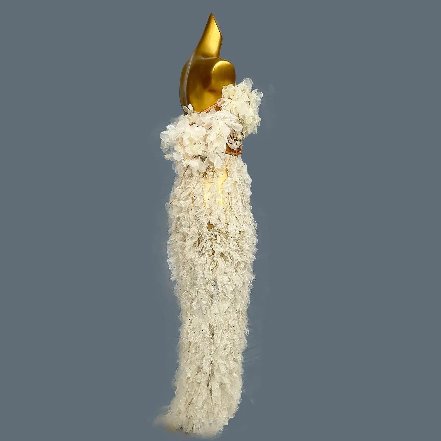 Long Elegant White Flower Banquet Dress