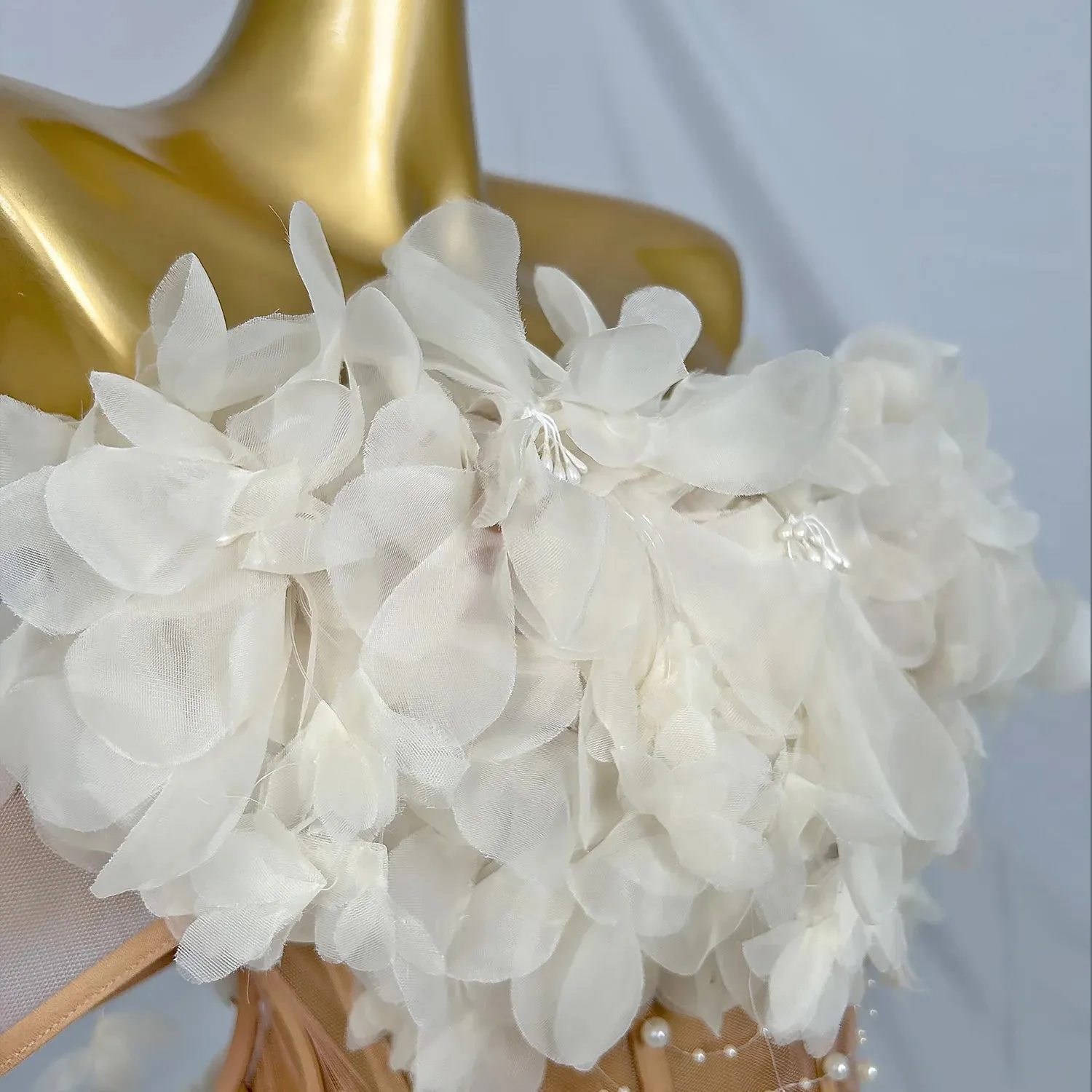 Long Elegant White Flower Banquet Dress