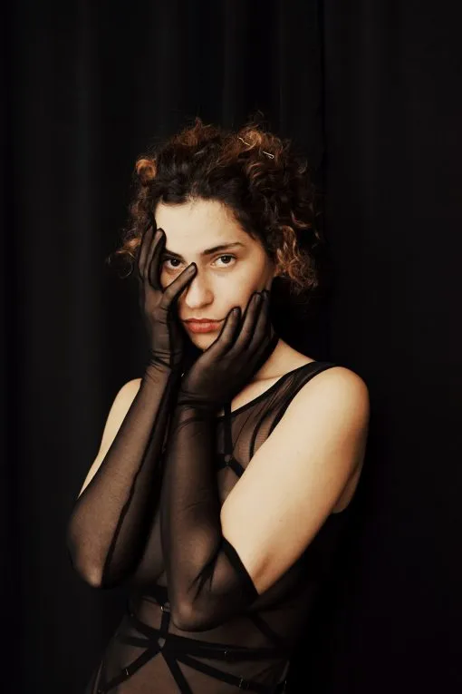 Long Sheer Black Mesh Gloves