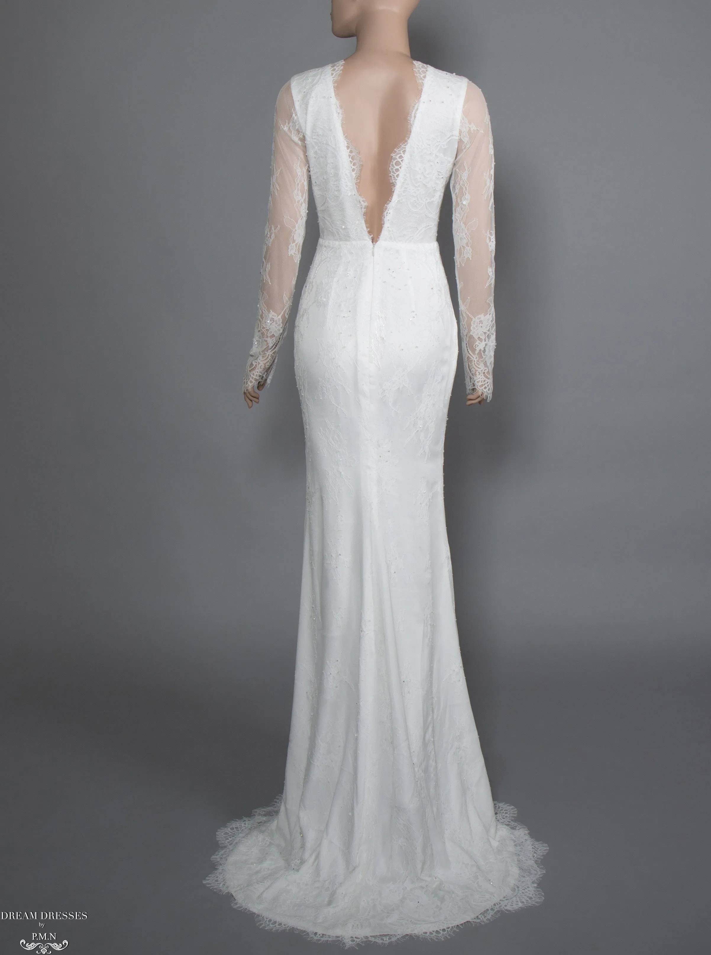 Long Sleeve Chantilly Lace Wedding Dress (#Acacia)