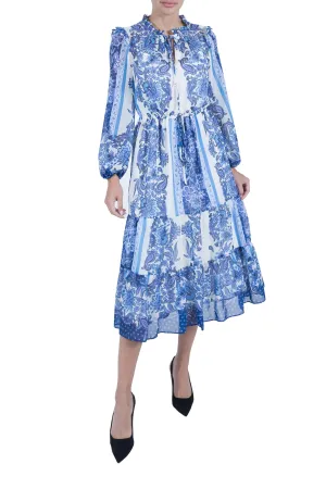 Long Sleeve Ruffle Drawstring Midi Dress