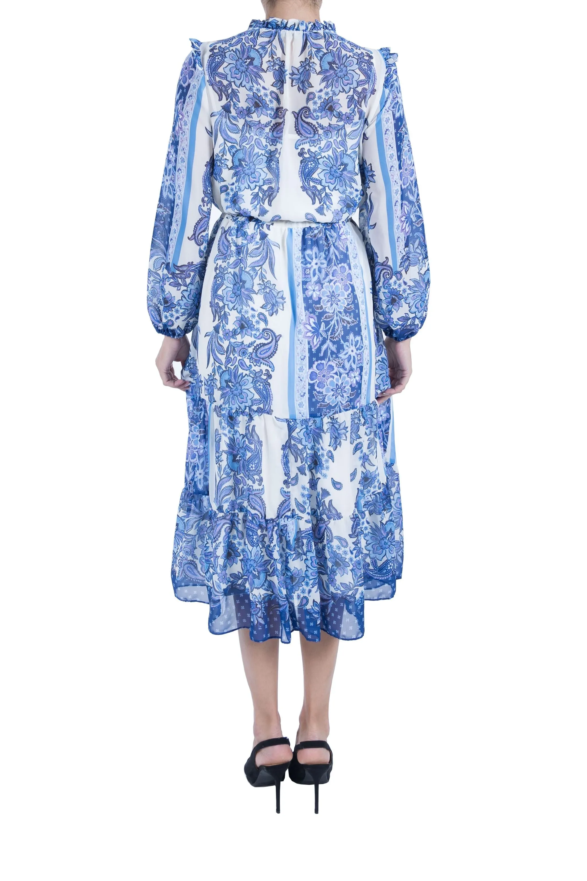 Long Sleeve Ruffle Drawstring Midi Dress