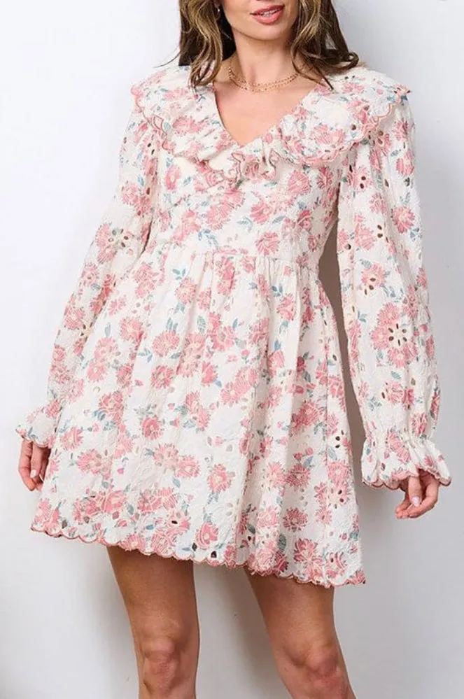 Long Sleeve Ruffled Floral Dress