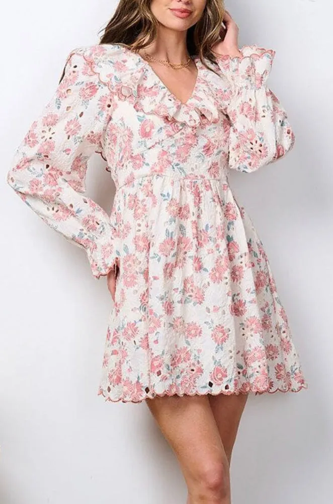 Long Sleeve Ruffled Floral Dress