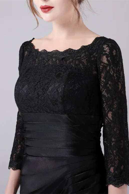 Long sleeves jewel ankle-length backless lace mermaid mother's dress