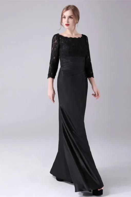 Long sleeves jewel ankle-length backless lace mermaid mother's dress