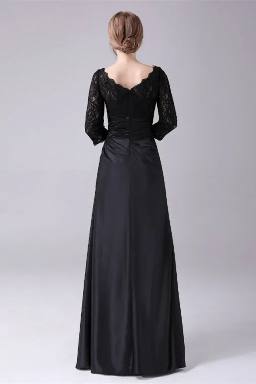 Long sleeves jewel ankle-length backless lace mermaid mother's dress