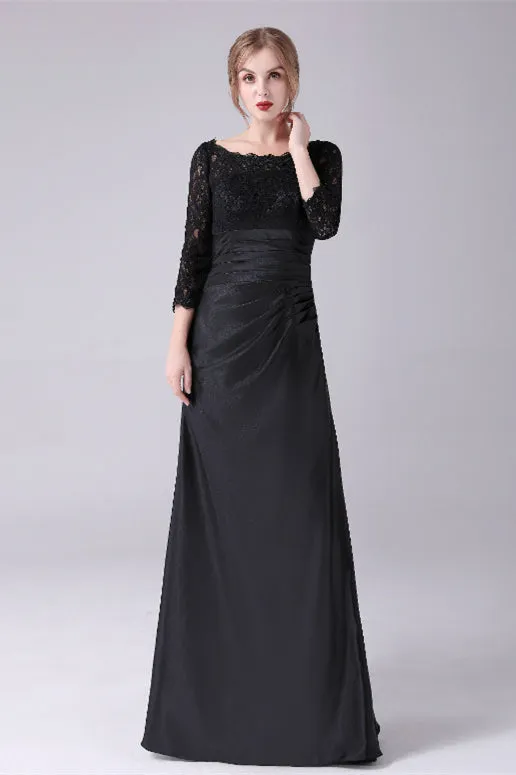 Long sleeves jewel ankle-length backless lace mermaid mother's dress