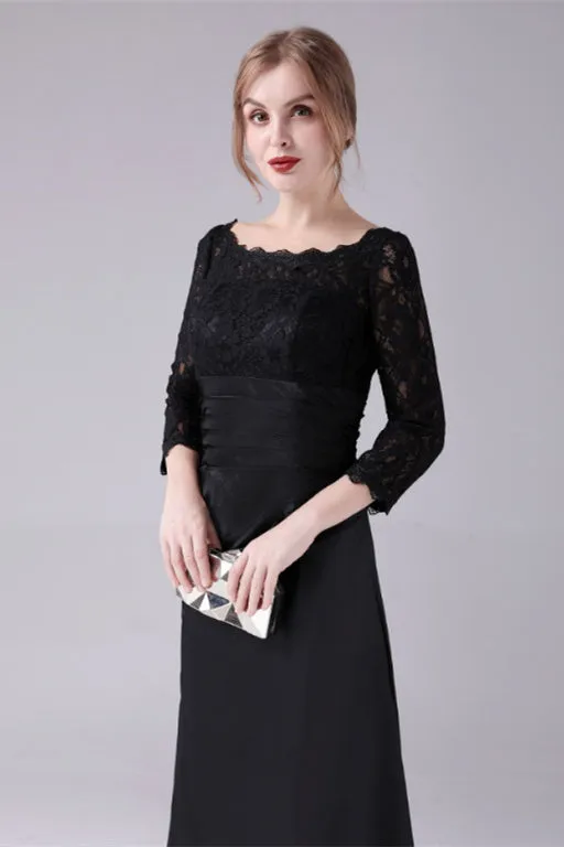 Long sleeves jewel ankle-length backless lace mermaid mother's dress
