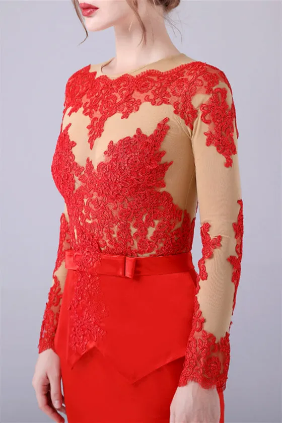 Long sleeves Jewel lace Mermaid Floor Length mother's dress