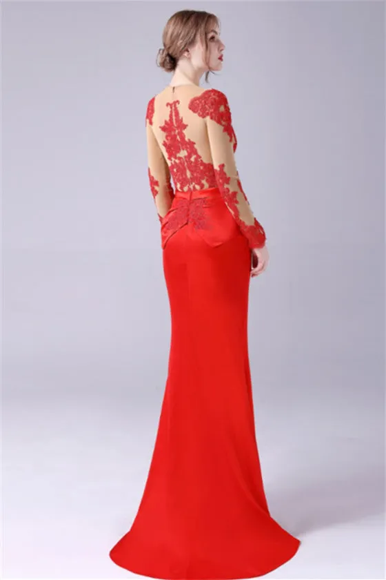 Long sleeves Jewel lace Mermaid Floor Length mother's dress