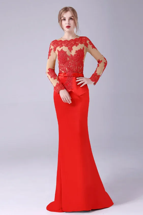 Long sleeves Jewel lace Mermaid Floor Length mother's dress