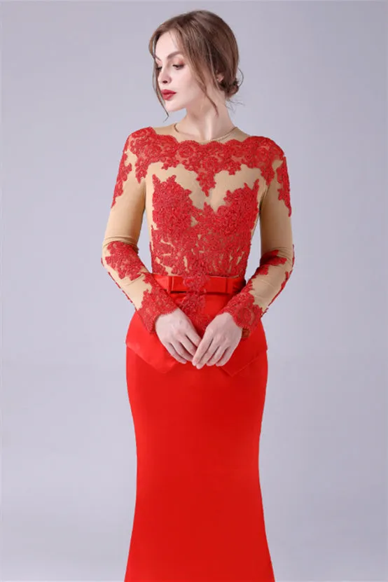 Long sleeves Jewel lace Mermaid Floor Length mother's dress