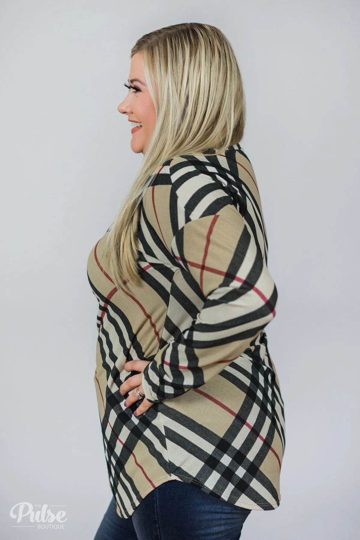 Look This Way Plaid Top- Beige, Black, Burgundy