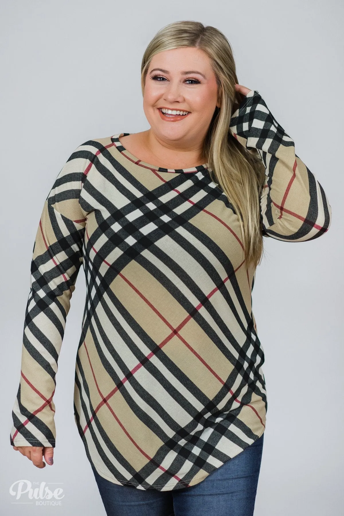 Look This Way Plaid Top- Beige, Black, Burgundy