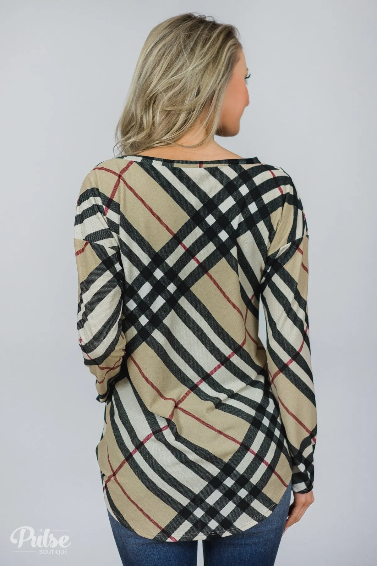 Look This Way Plaid Top- Beige, Black, Burgundy