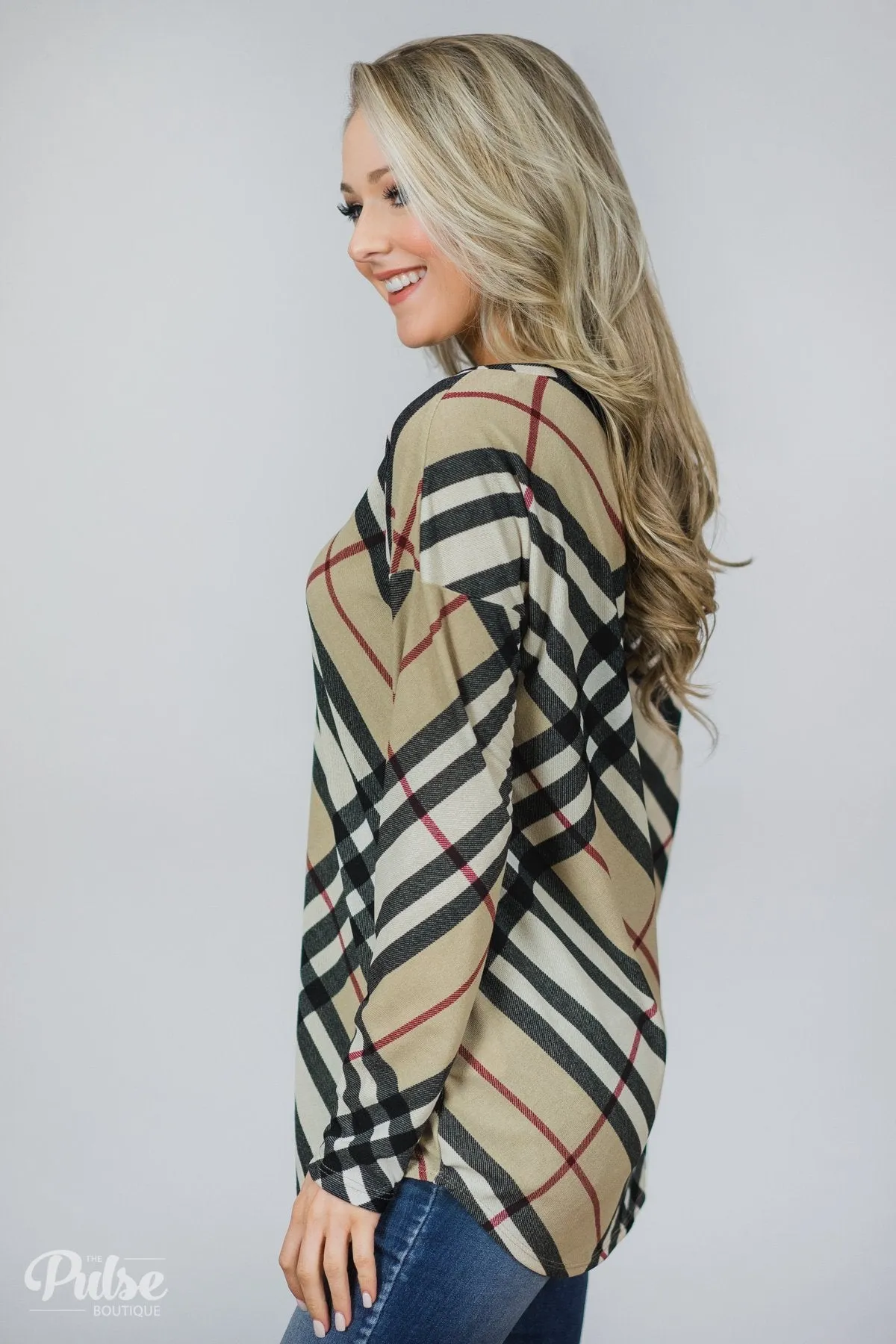 Look This Way Plaid Top- Beige, Black, Burgundy