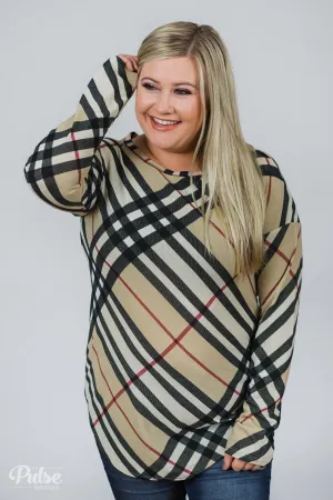 Look This Way Plaid Top- Beige, Black, Burgundy