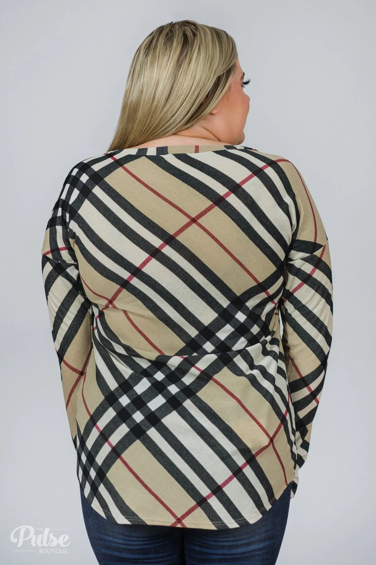 Look This Way Plaid Top- Beige, Black, Burgundy